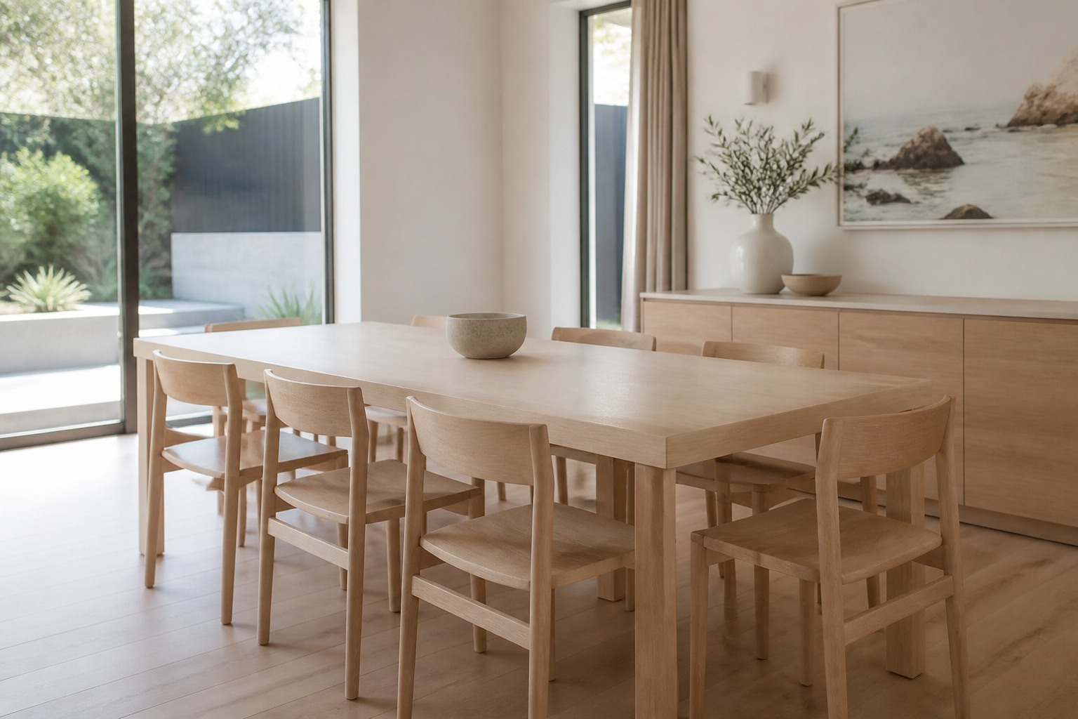 Dining furniture made from pale Bunya Pine timber