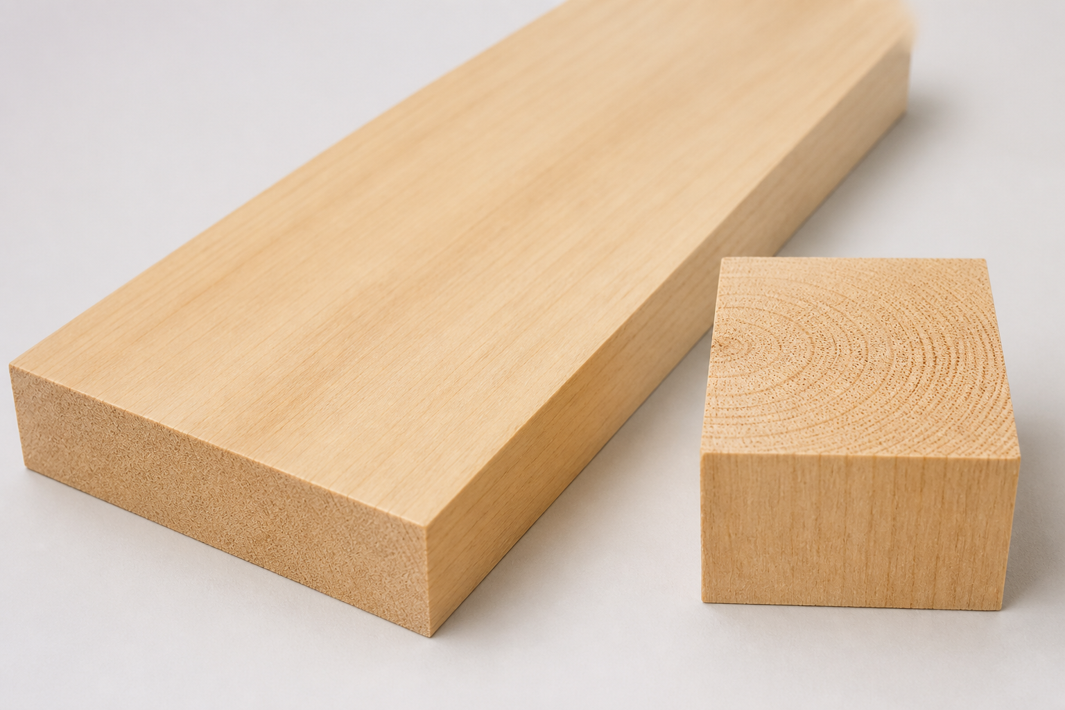 Bunya Pine board and end-grain sample showing pale fine-textured timber