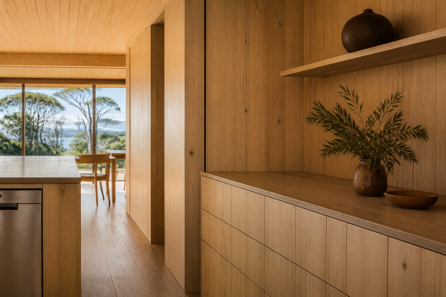 Contemporary cabinet made from pale fine-grained Celery-Top Pine timber