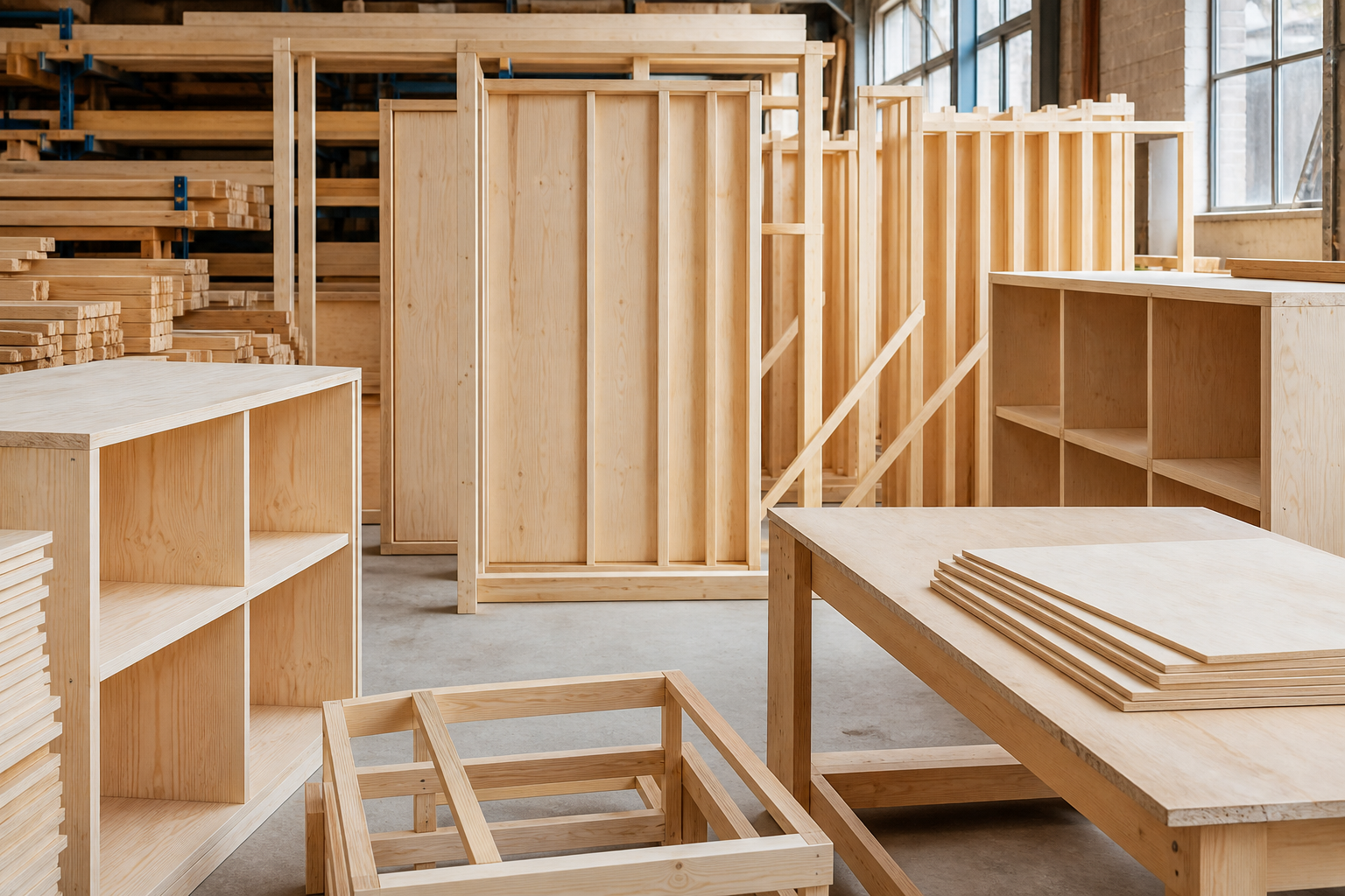 Pale Cook Pine timber framing and structural plywood in house construction