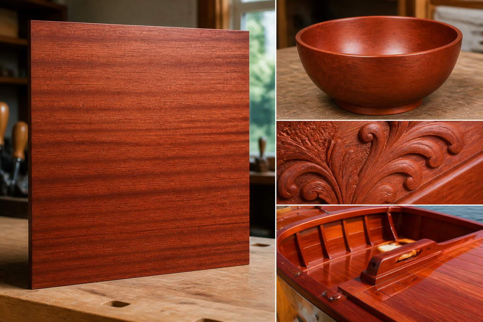 East African Mahogany veneer and turned woodwork