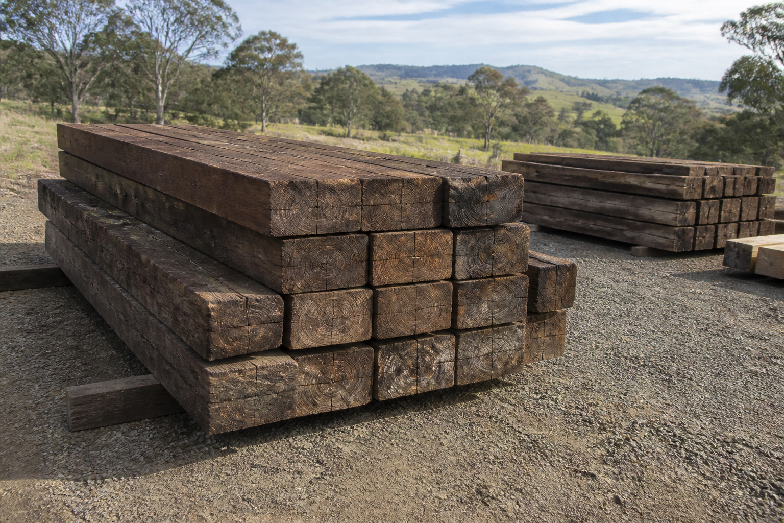 Grey Box timber fence posts and gate on a dry South Australian farm