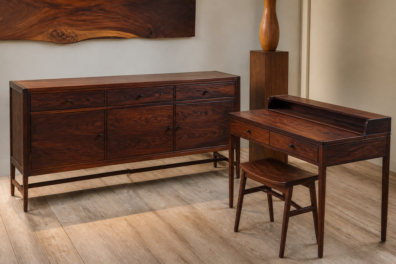 Fine furniture crafted from richly figured Madagascar rosewood