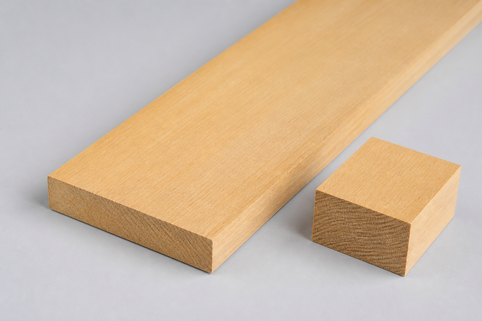 Queensland Kauri wood board and end-grain sample showing pale cream to light golden timber