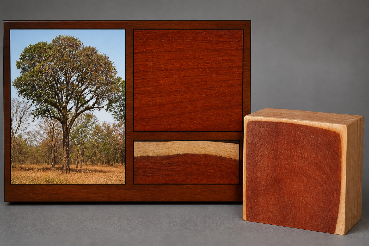 Round-Leaved Bloodwood sample showing reddish heartwood and pale sapwood